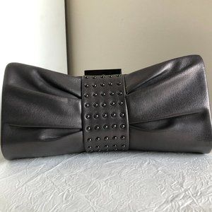 Sondra Roberts Studded Grey Metallic Bow Clutch